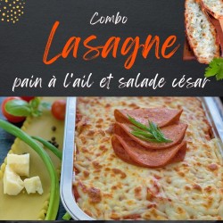 combo: lasagne à la viande (congelé), pain à l'ail gratiné, césar 