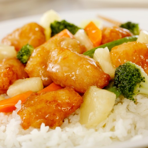 a5. menu de la semaine - Poulets sautés, sauce à l'ananas et légumes