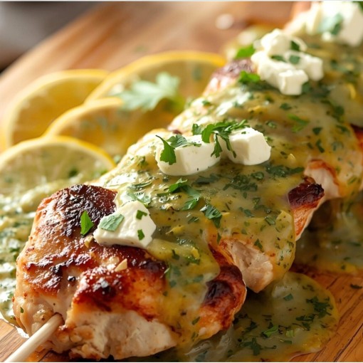 B. Brochettes poulet ou crevettes, Grémolata au feta et tomates séchées